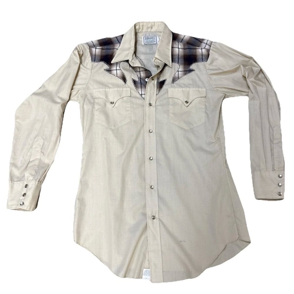 Vintage H Bar C Cowboy Western white shirt 1970s California Ranchwear 15 1/2-34